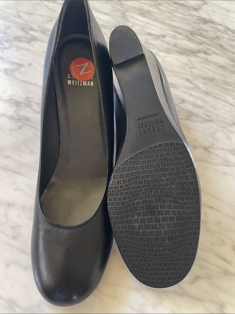 Stuart Weitzman Black Wedge Pumps - Women’s Leather Office Heels - Picture 7 of 8